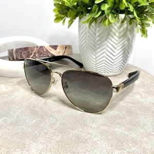TORY BURCH 57mm Black Gold Eleanor Pilot Sunglasses | Preowned